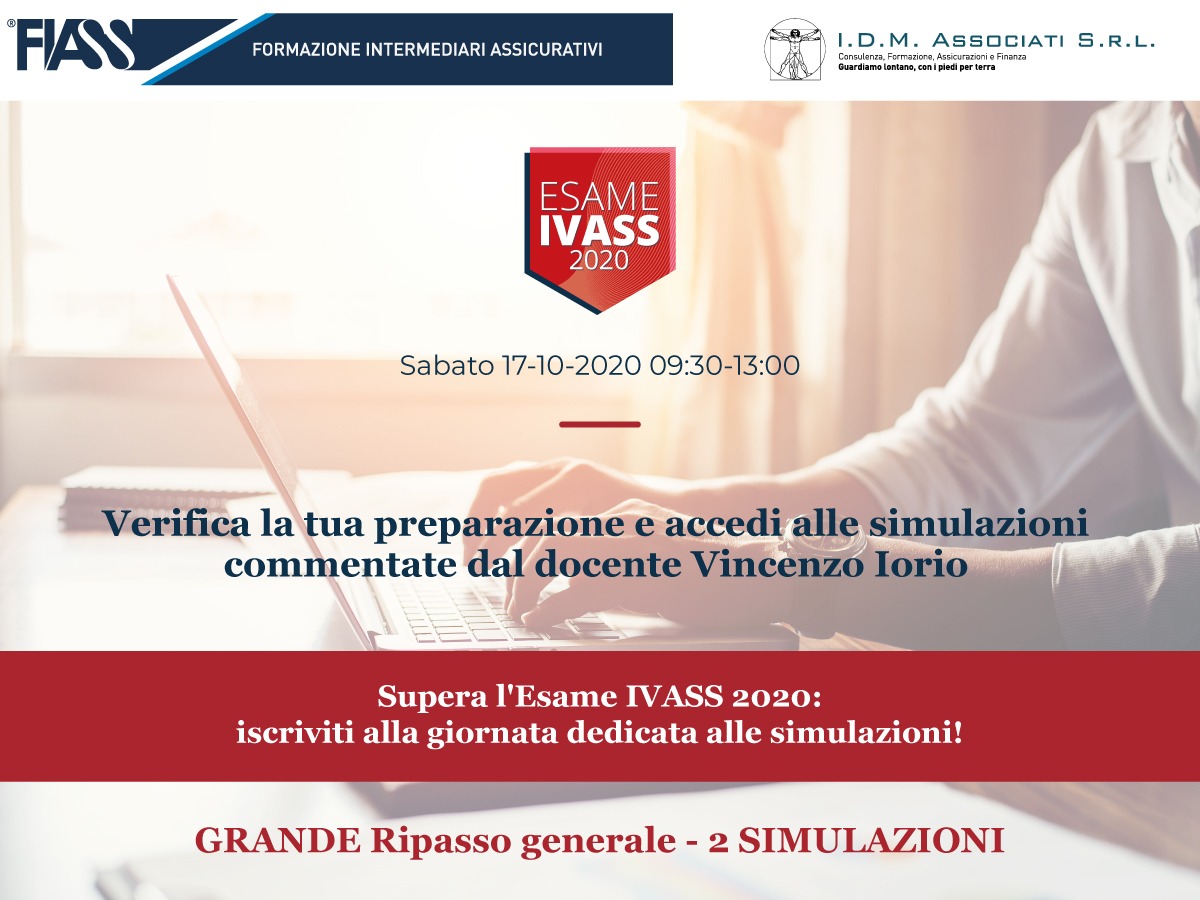 SOLO UNA settimana all'Esame IVASS 2020 mettiti alla prova con le